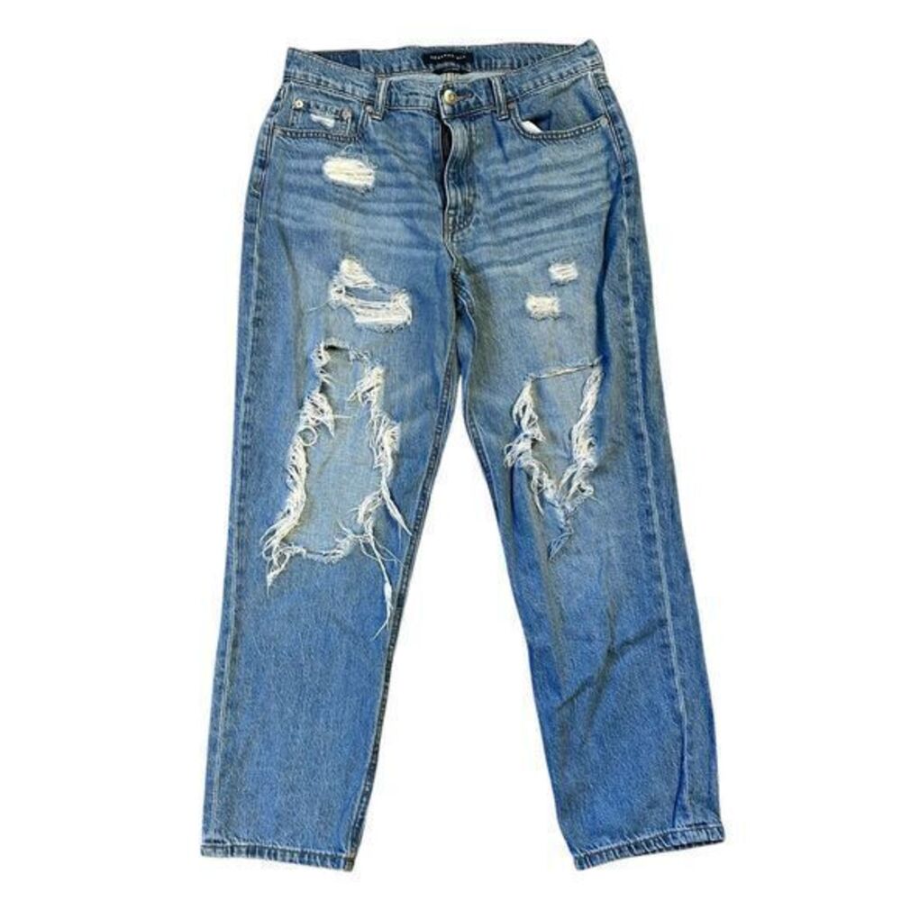 Aeropostale Medium Wash High Rise Baggy Ripped Distressed Mom Jeans Size 10